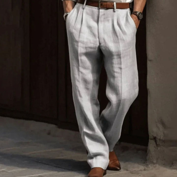 Men's Pleated-Front Straight-Leg Smart Trousers, Light Grey - Grey