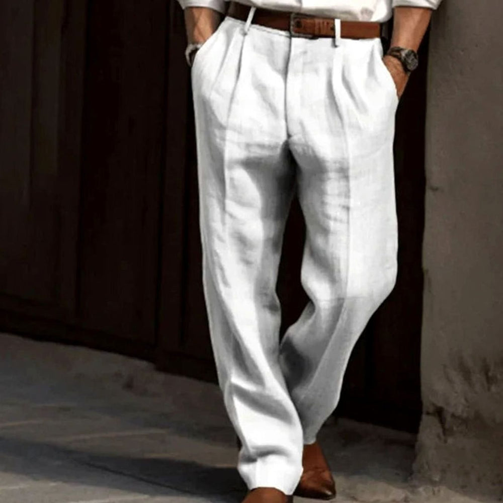 Men's Pleated-Front Straight-Leg Smart Trousers, Light Grey - White