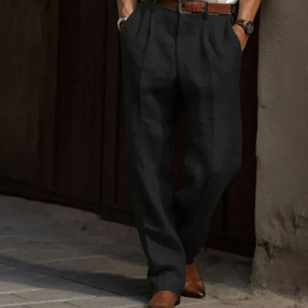 Men's Pleated-Front Straight-Leg Smart Trousers, Light Grey - Black