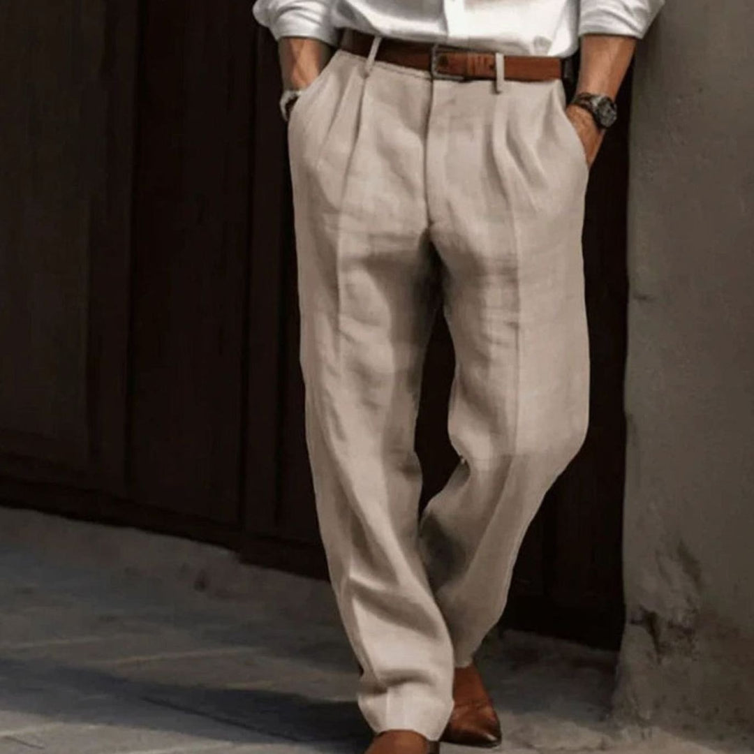Men's Pleated-Front Straight-Leg Smart Trousers, Light Grey - Beige