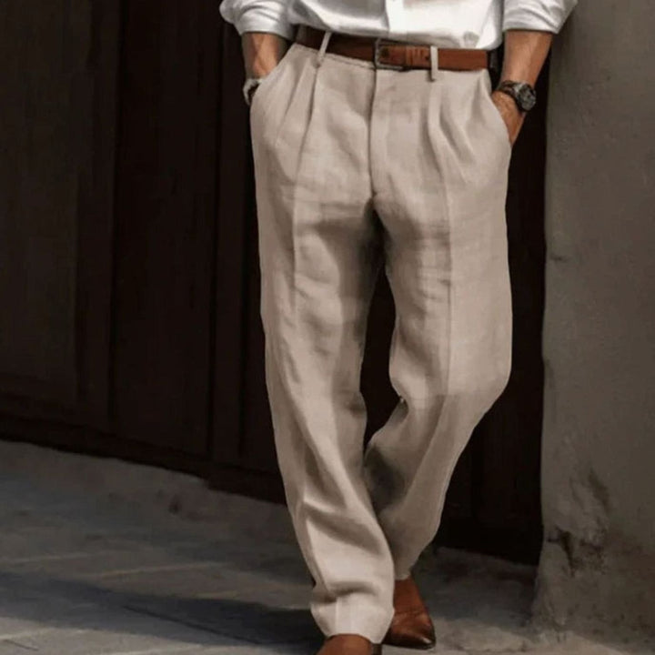 Men's Pleated-Front Straight-Leg Smart Trousers, Light Grey - Beige