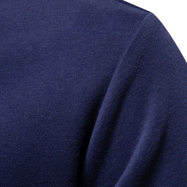 Men's Polo-Collar Knitted Sweater Ribbed-Cuff Winter Pullover