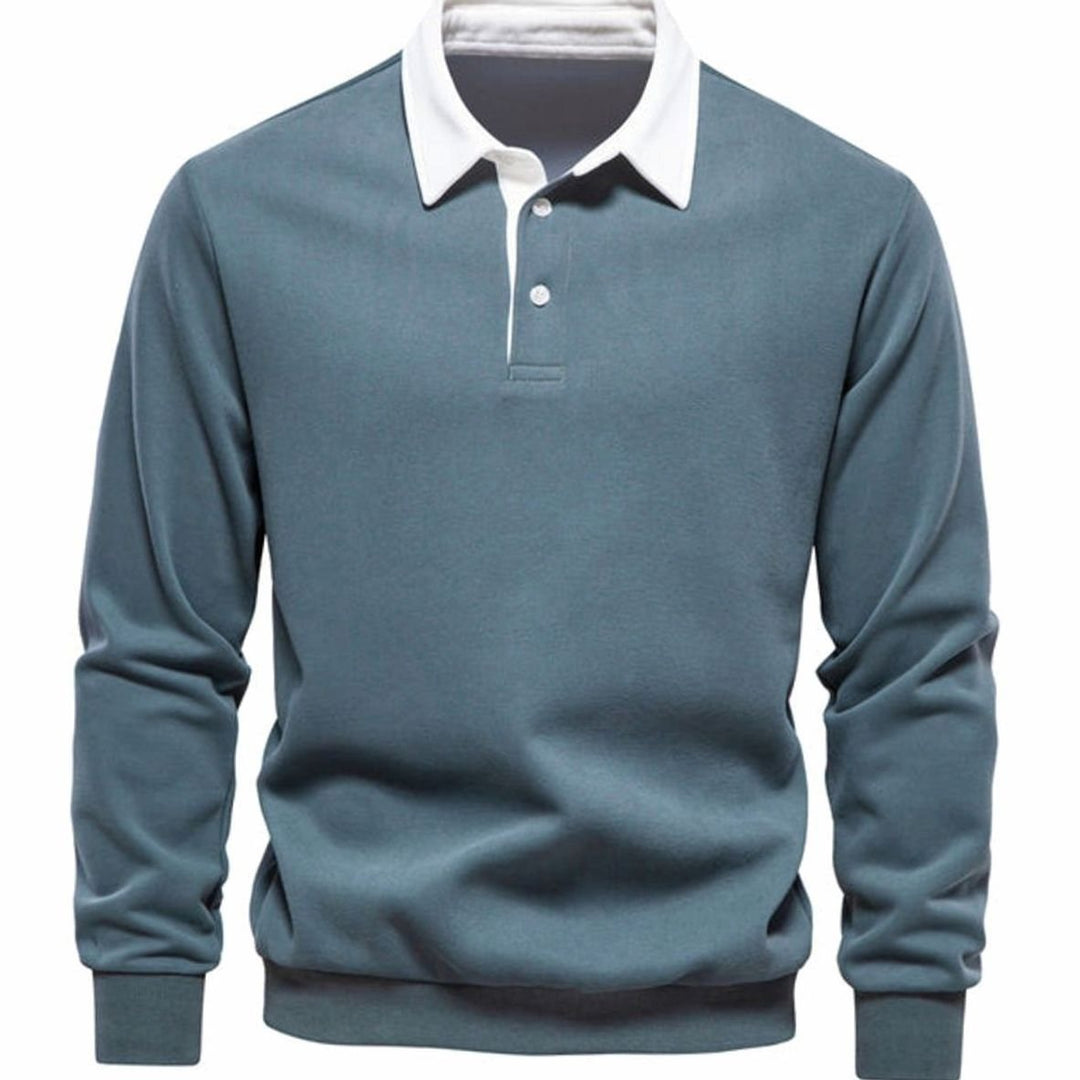 Men's Polo-Collar Knitted Sweater Ribbed-Cuff Winter Pullover - Green