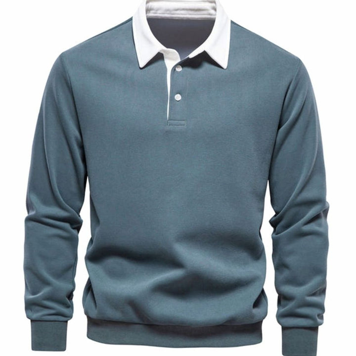 Men's Polo-Collar Knitted Sweater Ribbed-Cuff Winter Pullover - Green