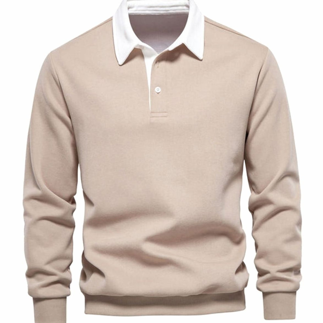 Men's Polo-Collar Knitted Sweater Ribbed-Cuff Winter Pullover - Khaki