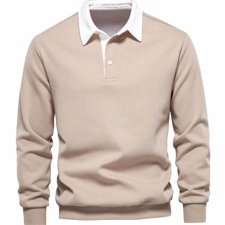 Men's Polo-Collar Knitted Sweater Ribbed-Cuff Winter Pullover - Khaki