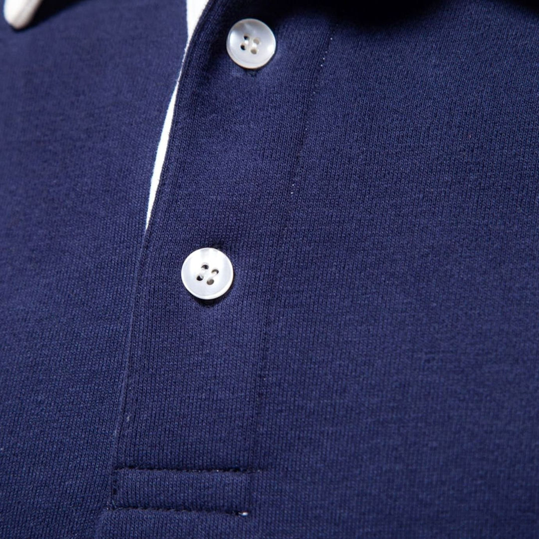 Men's Polo-Collar Knitted Sweater Ribbed-Cuff Winter Pullover