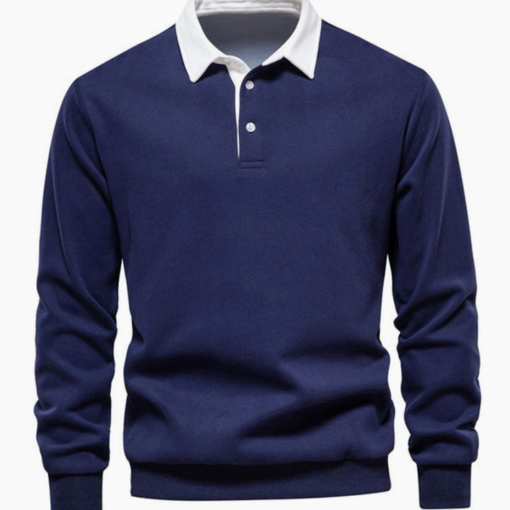 Men's Polo-Collar Knitted Sweater Ribbed-Cuff Winter Pullover