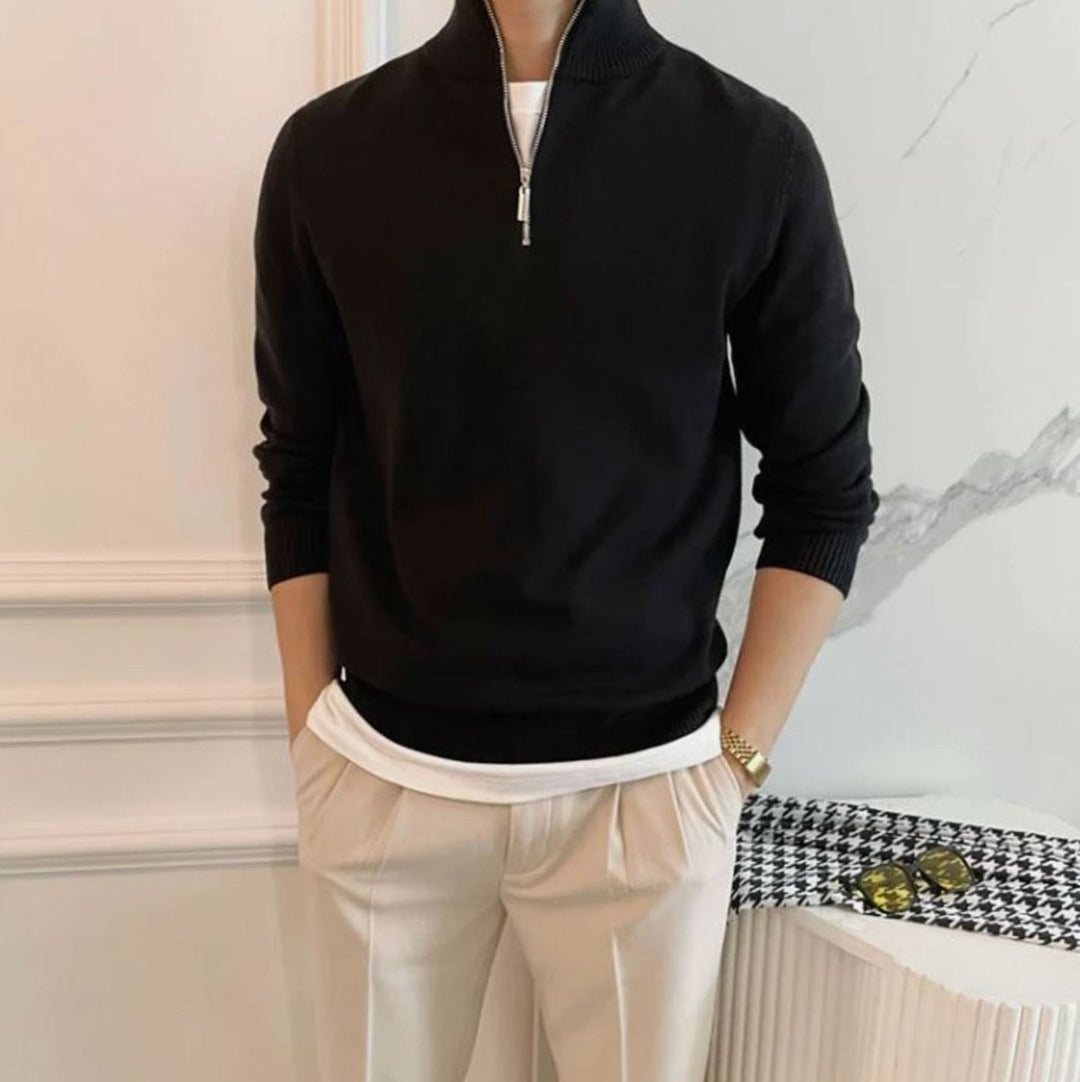 Men's Quarter-Zip Knitted Sweater Cotton Blend Jumper
