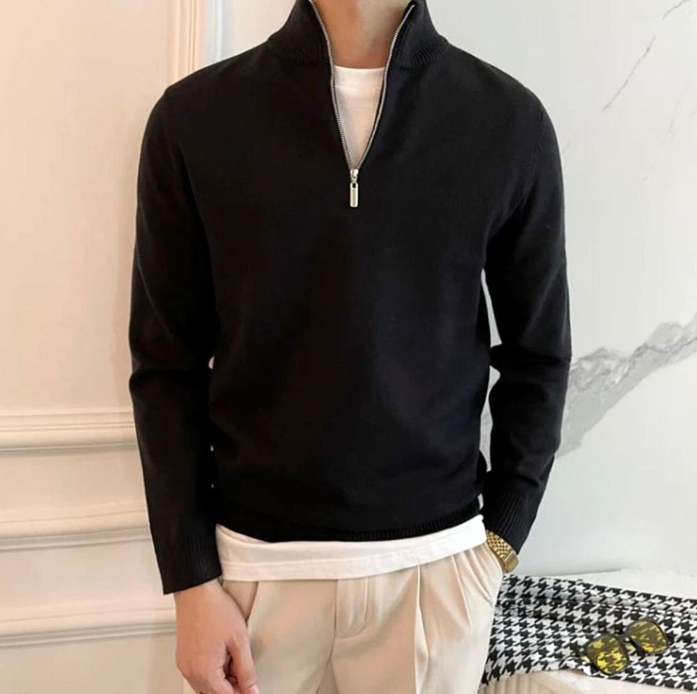 Men's Quarter-Zip Knitted Sweater Cotton Blend Jumper