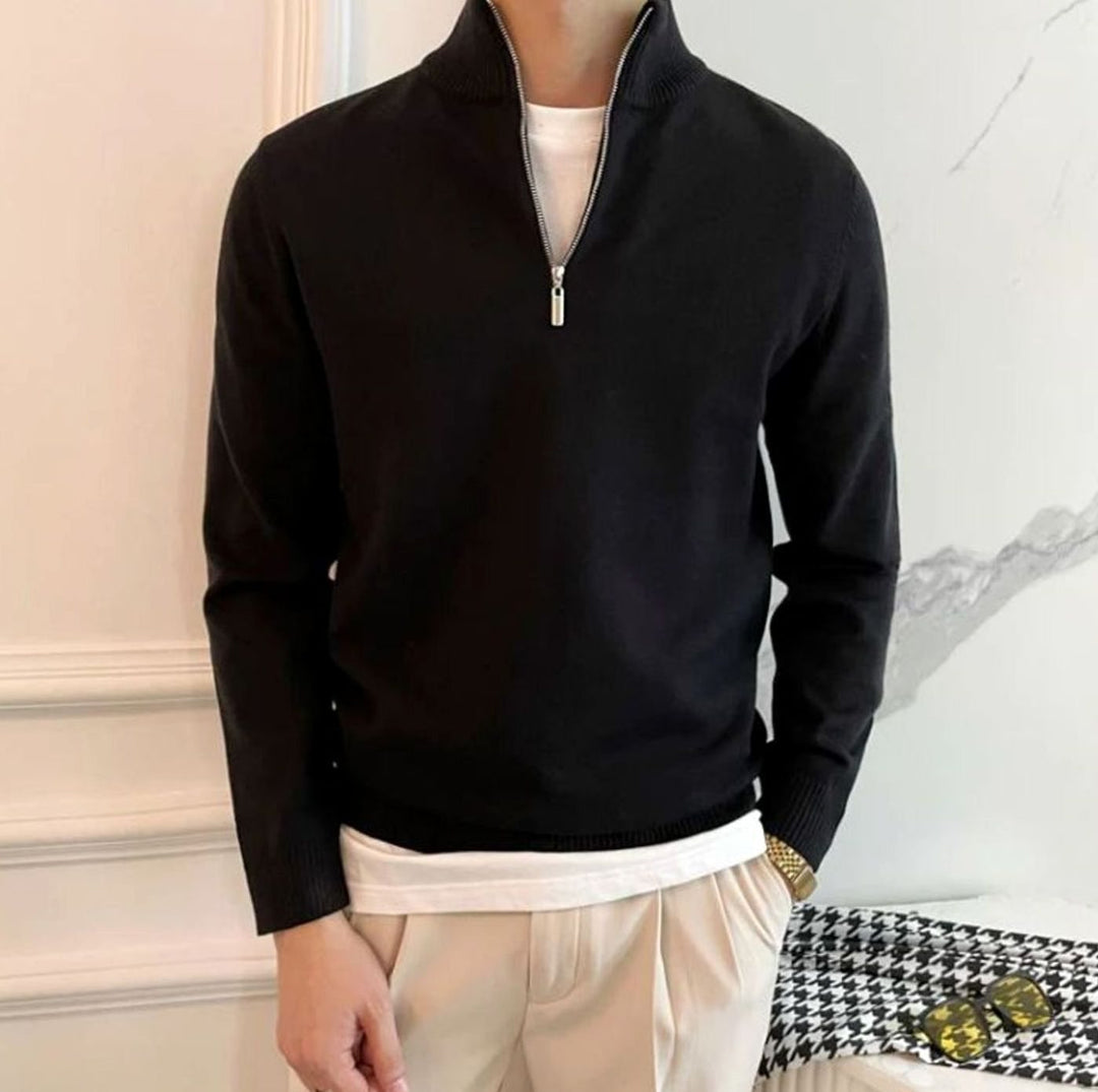Men's Quarter-Zip Knitted Sweater Cotton Blend Jumper