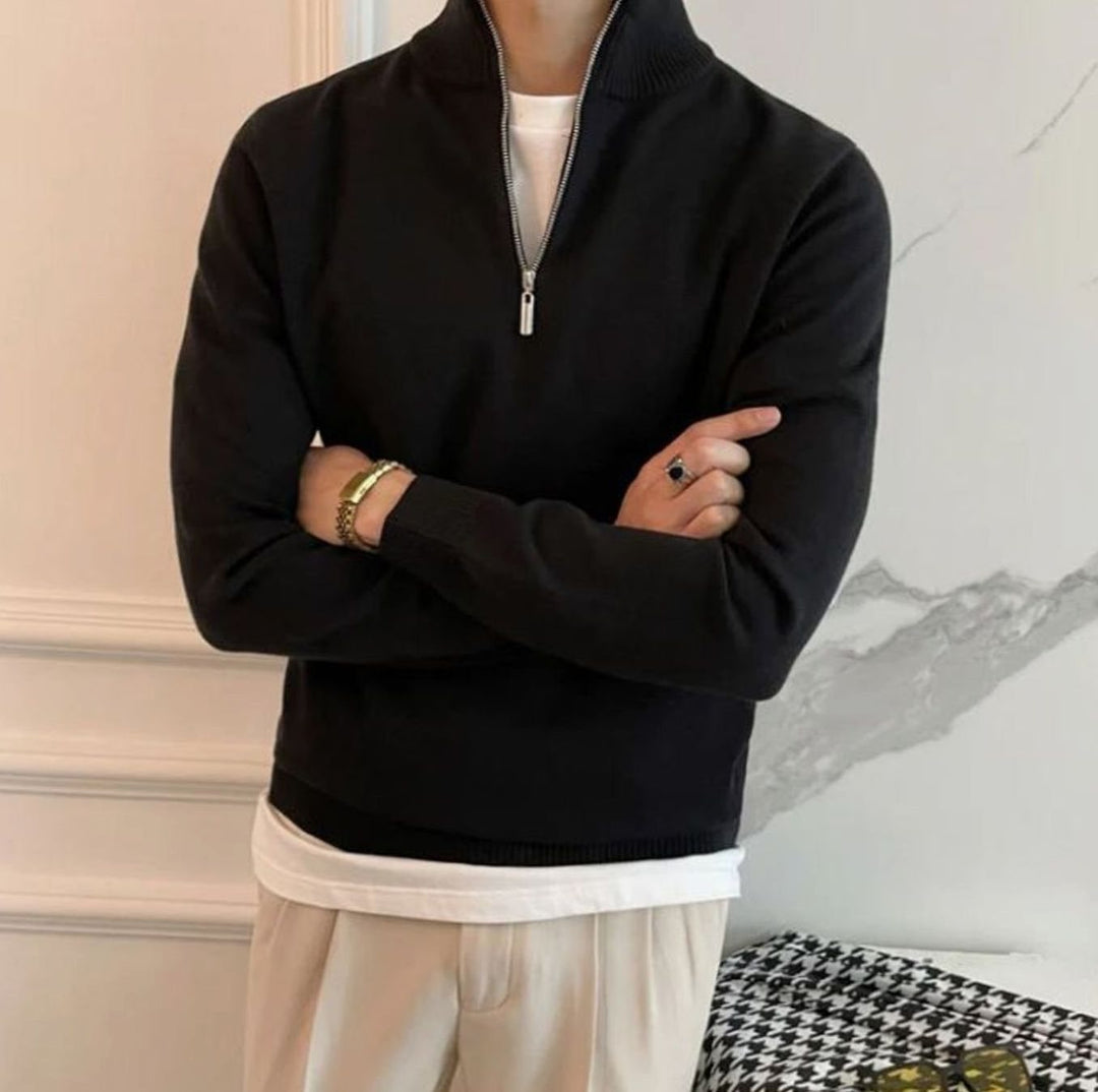 Men's Quarter-Zip Knitted Sweater Cotton Blend Jumper