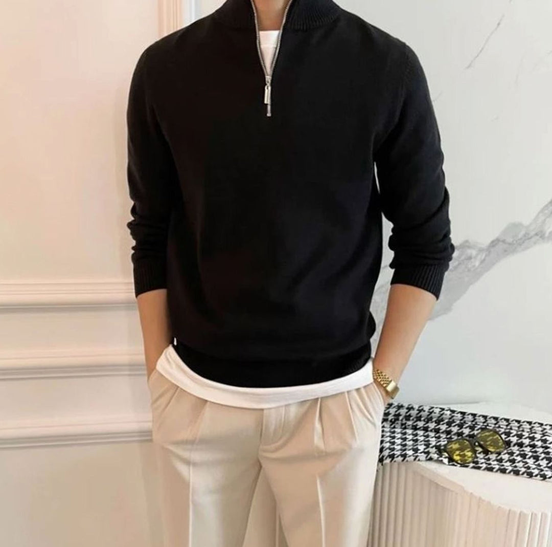 Men's Quarter-Zip Knitted Sweater Cotton Blend Jumper