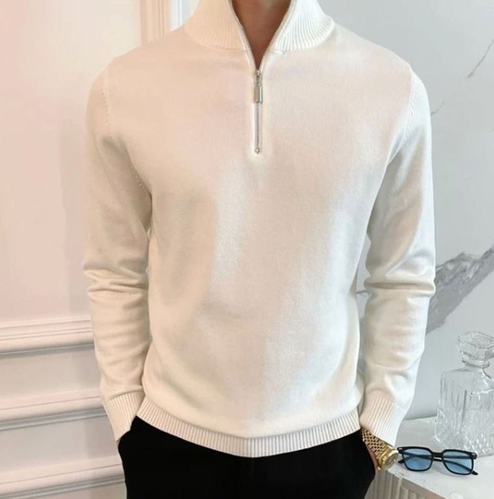 Men's Quarter-Zip Knitted Sweater Cotton Blend Jumper