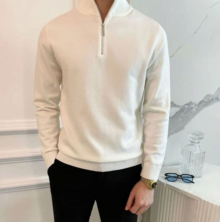 Men's Quarter-Zip Knitted Sweater Cotton Blend Jumper