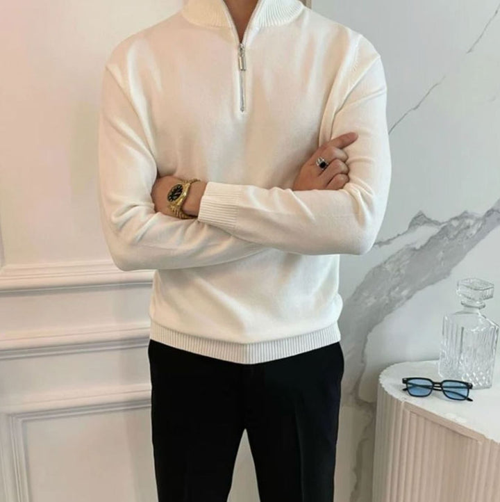 Men's Quarter-Zip Knitted Sweater Cotton Blend Jumper