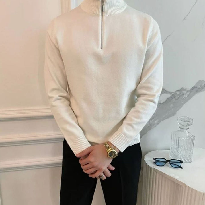 Men's Quarter-Zip Knitted Sweater Cotton Blend Jumper