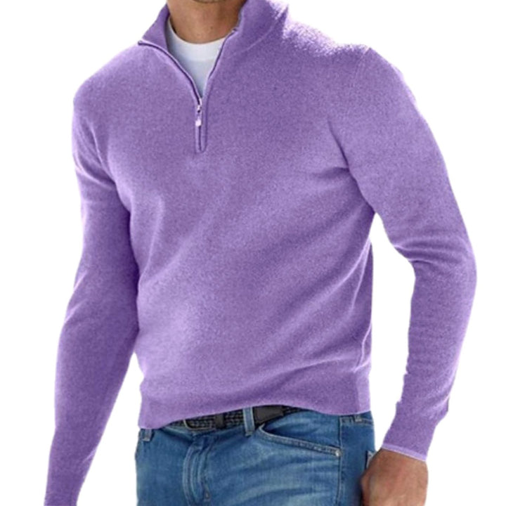 Men's Quarter-Zip Knitted Sweater Slim-Fit Pullover - Purple