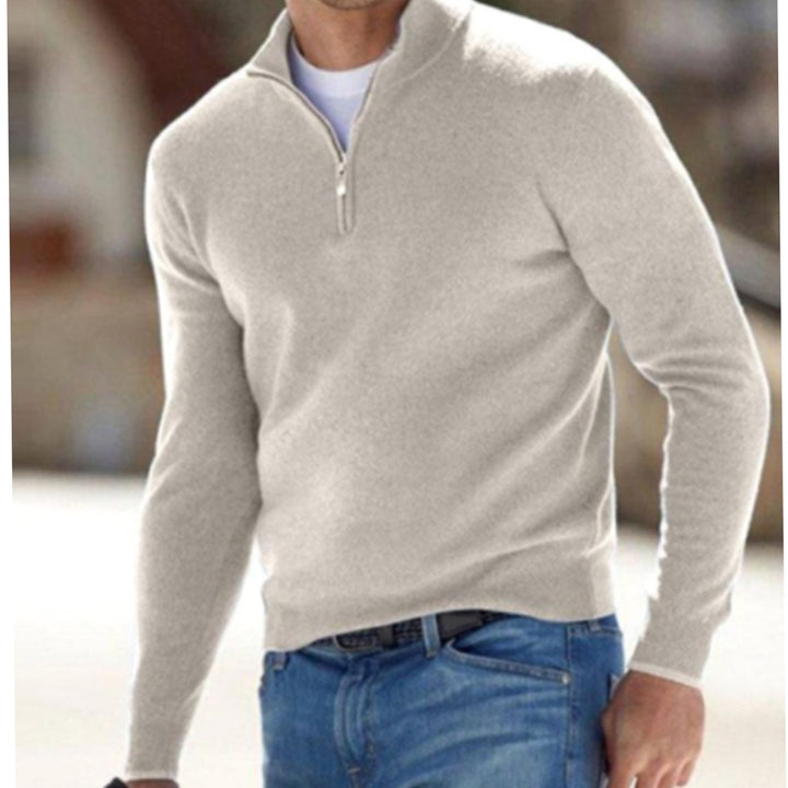 Men's Quarter-Zip Knitted Sweater Slim-Fit Pullover - Khaki