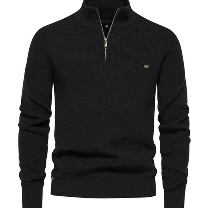 Men's Quarter-Zip Ribbed Knitted Sweater - Black