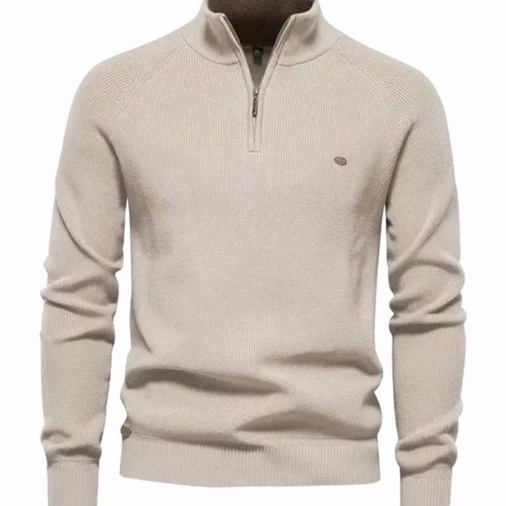 Men's Quarter-Zip Ribbed Knitted Sweater - Brown