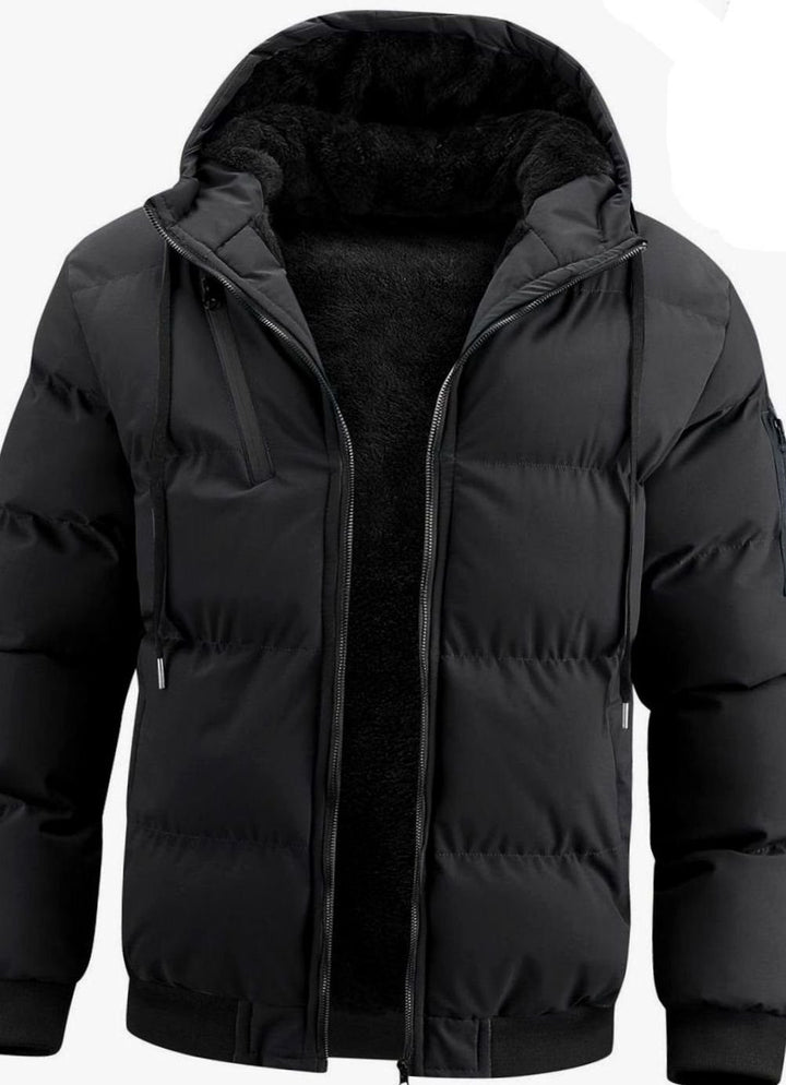 Men's Quilted Hooded Full-Zip Puffer Winter Jacket Ribbed Cuffs