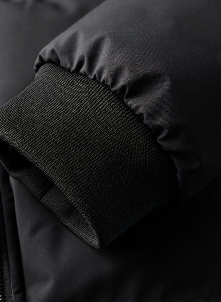 Men's Quilted Hooded Full-Zip Puffer Winter Jacket Ribbed Cuffs