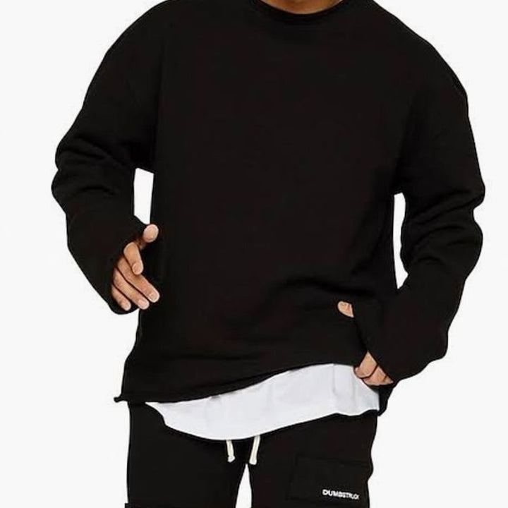 Men's Relaxed Fit Crew Neck Lounge Sweatshirt - Black