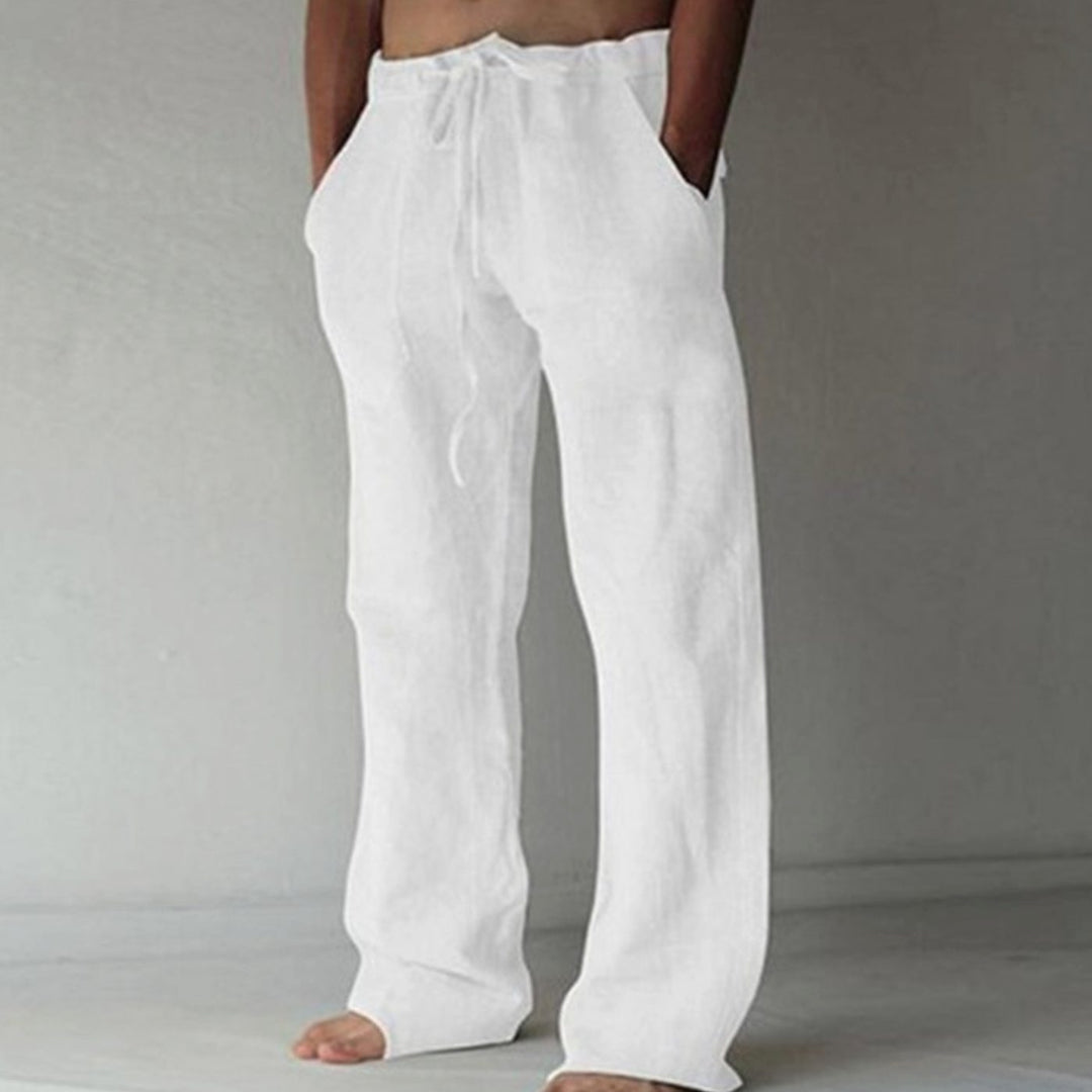 Men's Relaxed-Fit Drawstring Linen Trousers - 11