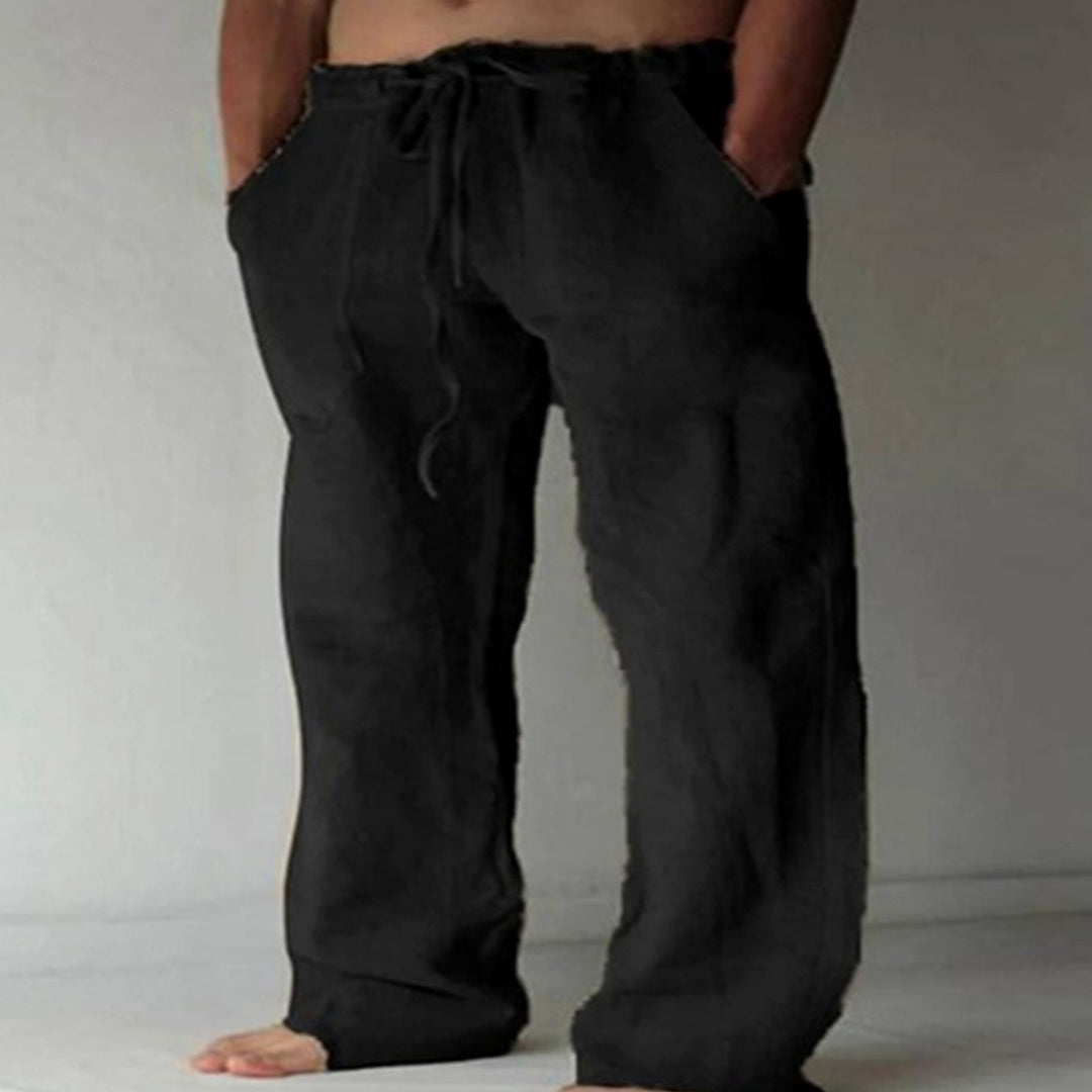 Men's Relaxed-Fit Drawstring Linen Trousers - 1