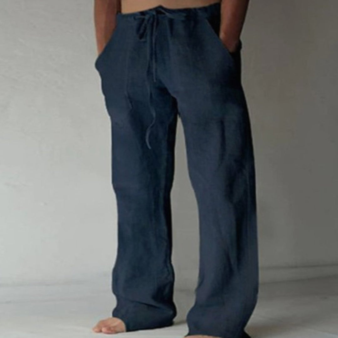 Men's Relaxed-Fit Drawstring Linen Trousers - 9