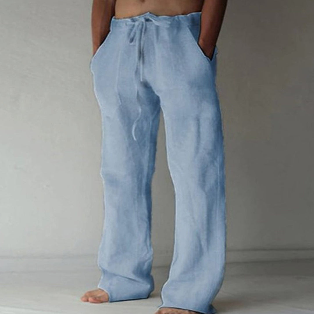 Men's Relaxed-Fit Drawstring Linen Trousers - 3