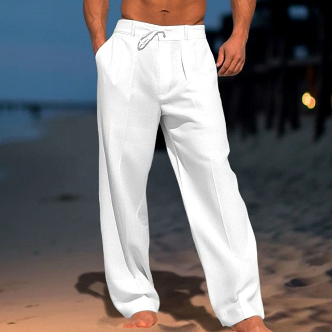 Men's Relaxed-Fit Drawstring Straight-Leg Trousers - White