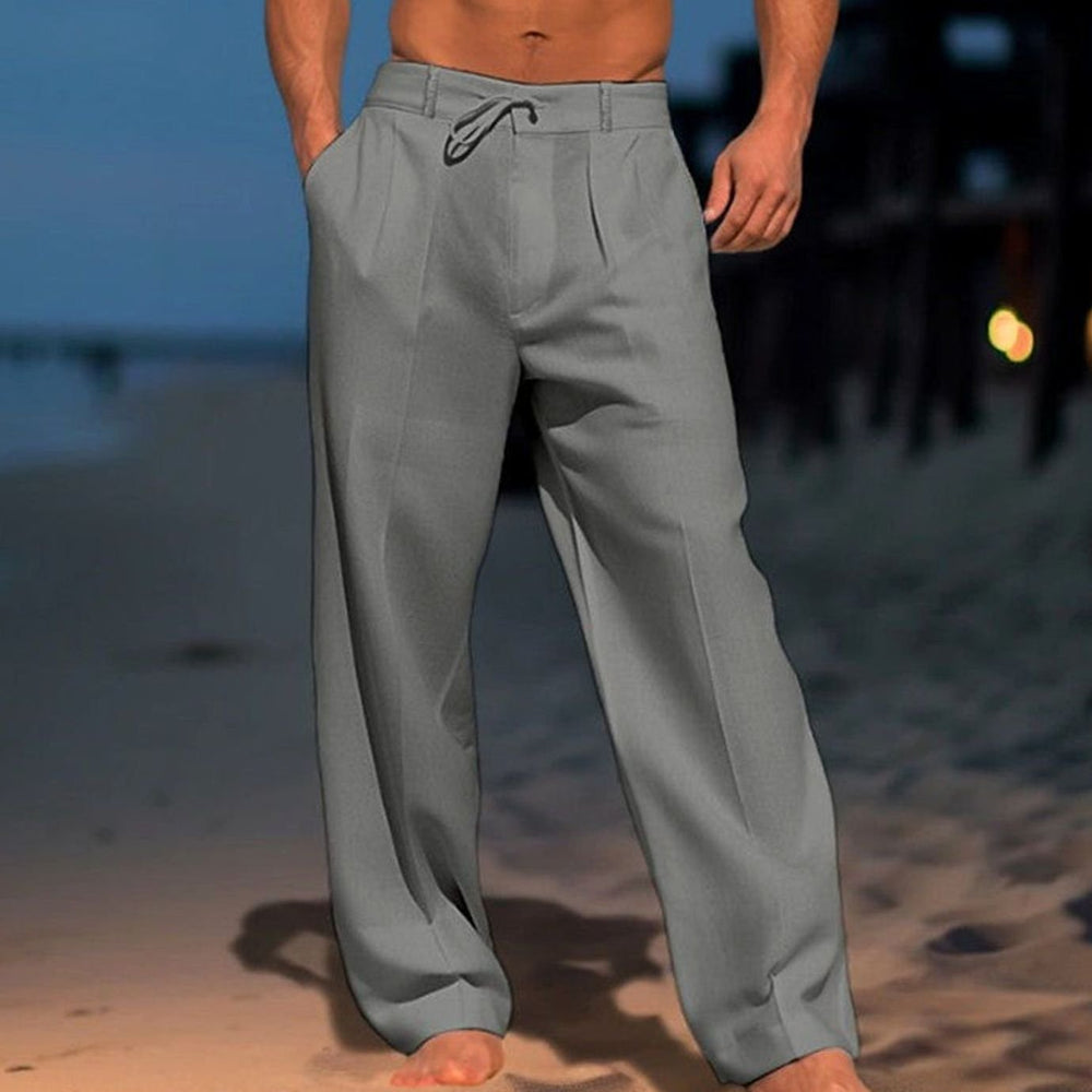 Men's Relaxed-Fit Drawstring Straight-Leg Trousers - Dark Grey