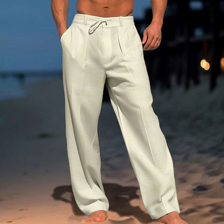 Men's Relaxed-Fit Drawstring Straight-Leg Trousers - Khaki