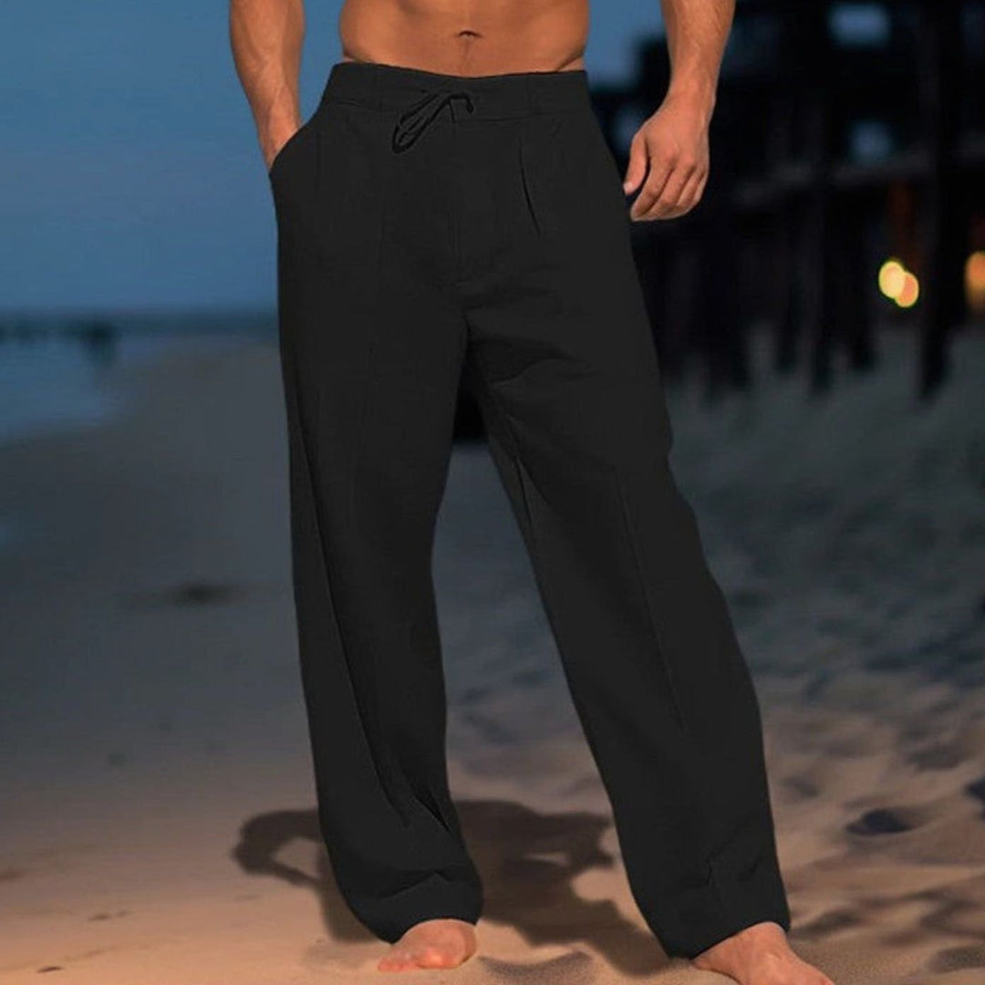 Men's Relaxed-Fit Drawstring Straight-Leg Trousers - Black
