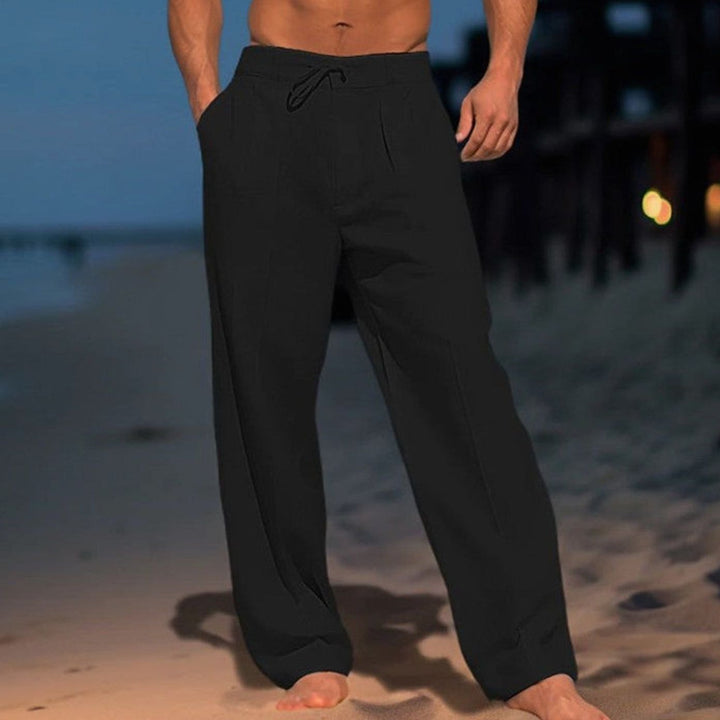 Men's Relaxed-Fit Drawstring Straight-Leg Trousers - Black