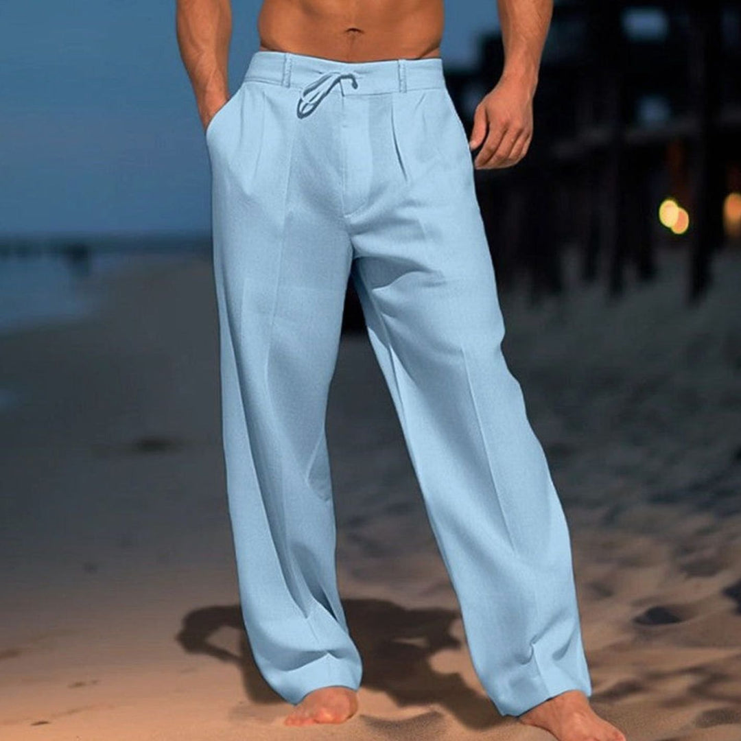 Men's Relaxed-Fit Drawstring Straight-Leg Trousers - Light Blue