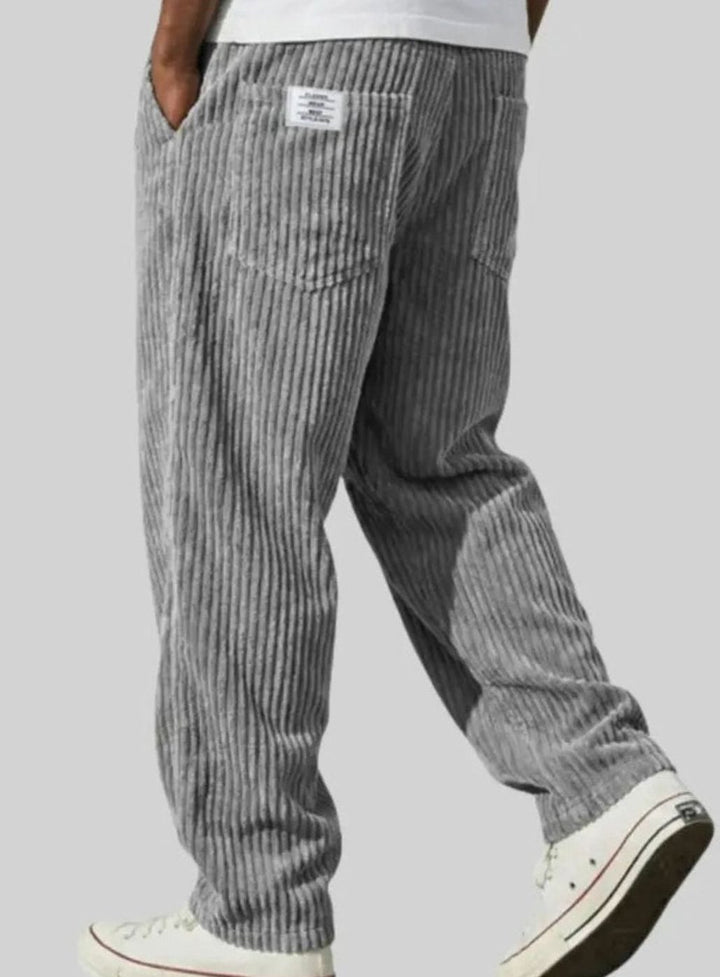 Men's Relaxed-Fit Elasticated Waist Straight-Leg Corduroy Trousers - Grey