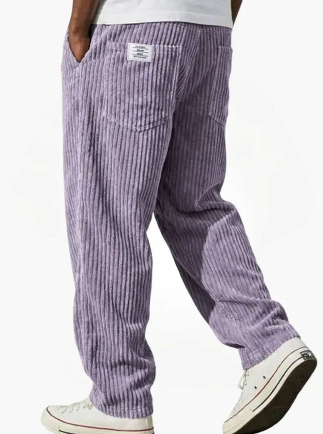Men's Relaxed-Fit Elasticated Waist Straight-Leg Corduroy Trousers
