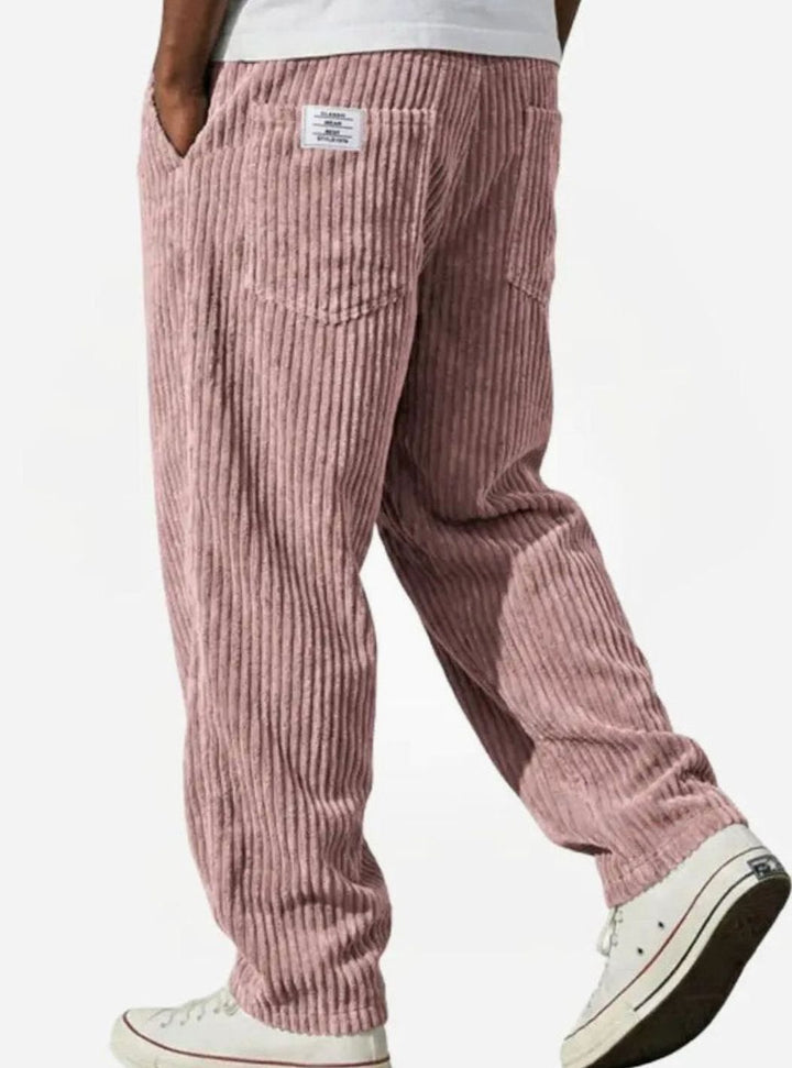 Men's Relaxed-Fit Elasticated Waist Straight-Leg Corduroy Trousers
