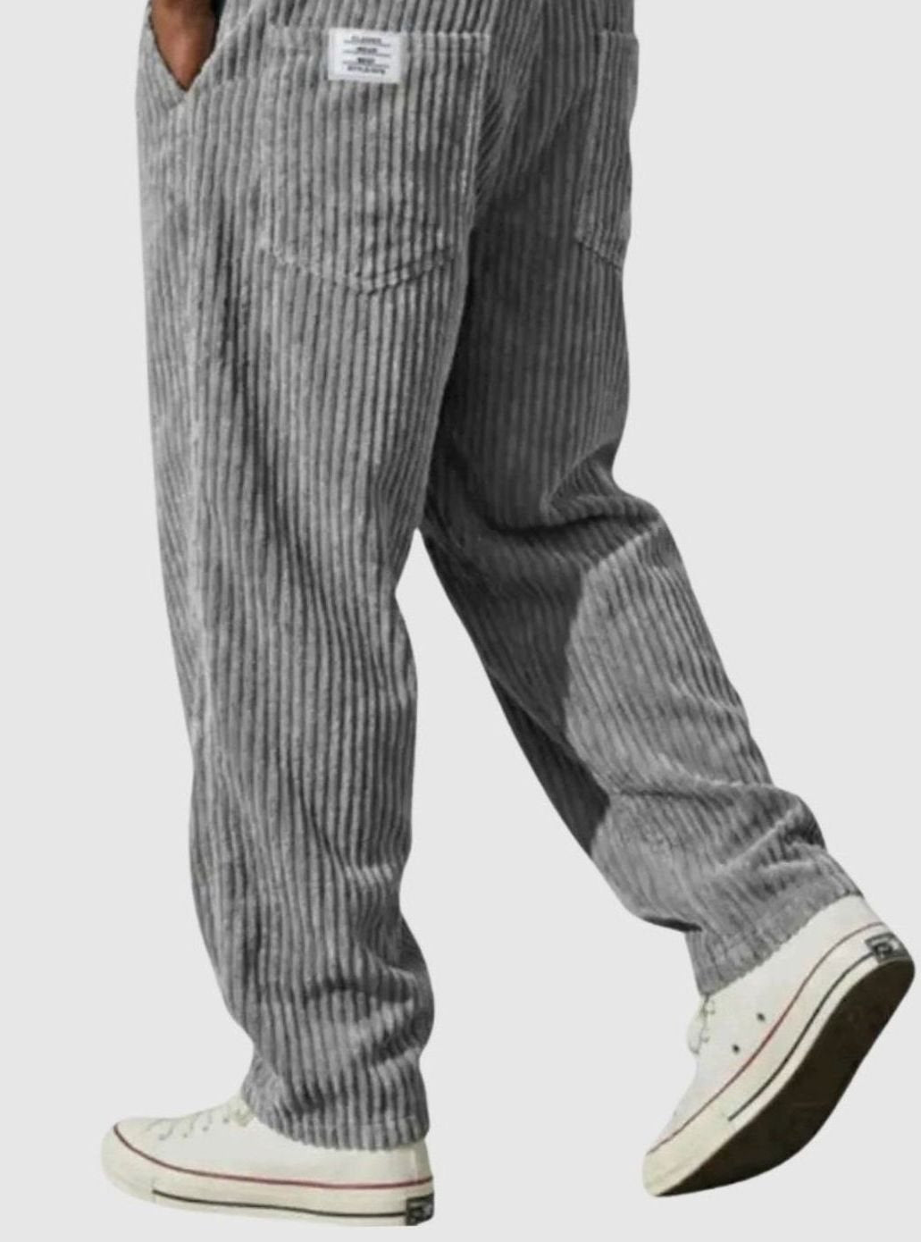 Men's Relaxed-Fit Elasticated Waist Straight-Leg Corduroy Trousers