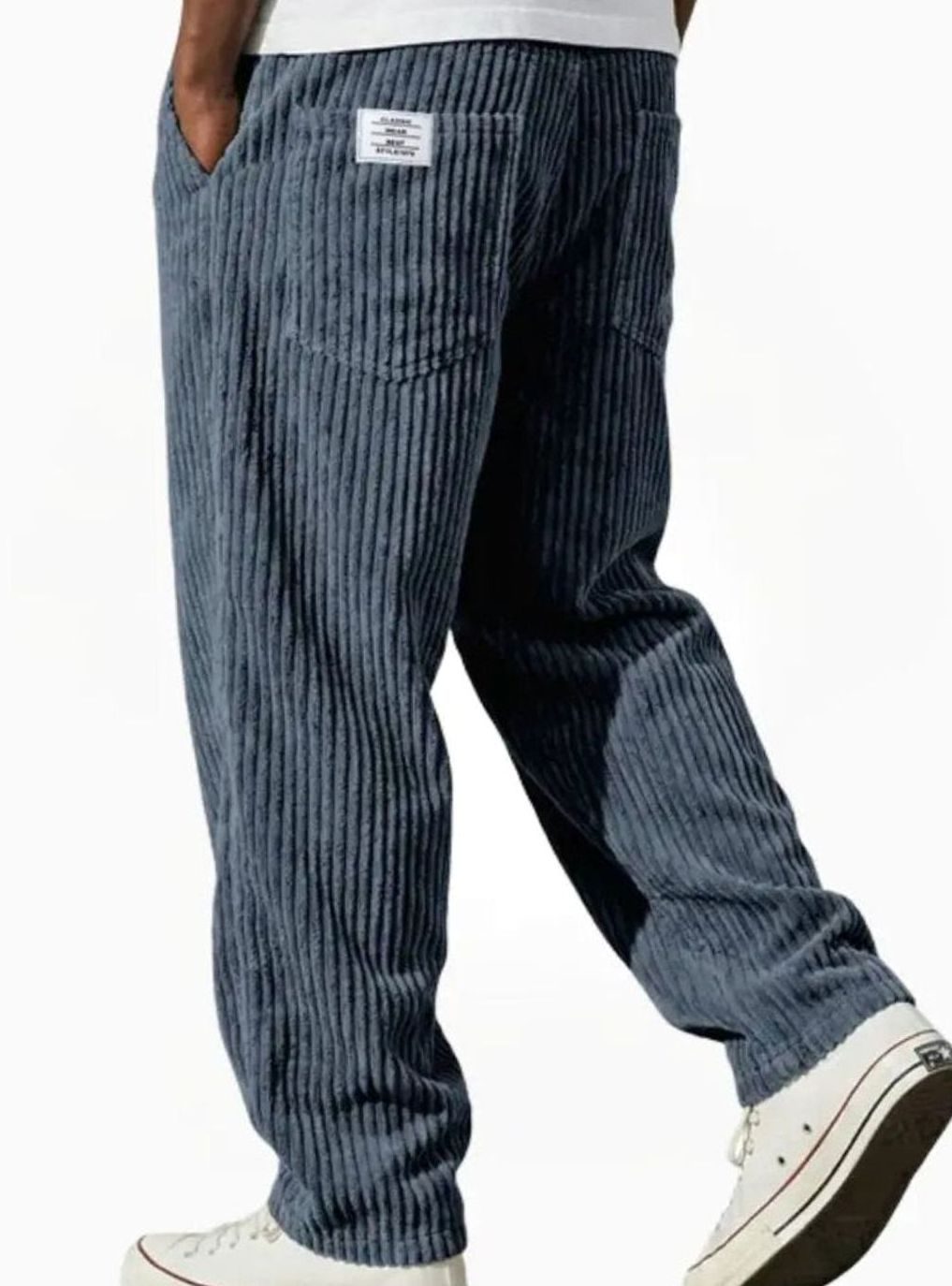 Men's Relaxed-Fit Elasticated Waist Straight-Leg Corduroy Trousers - Blue