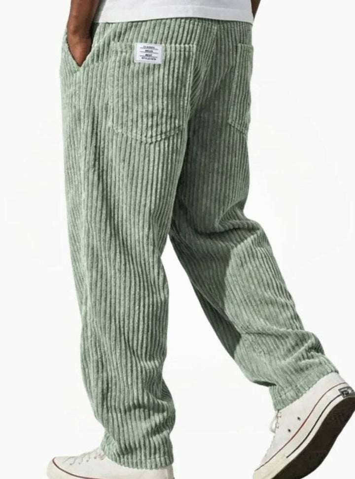 Men's Relaxed-Fit Elasticated Waist Straight-Leg Corduroy Trousers - Light Green