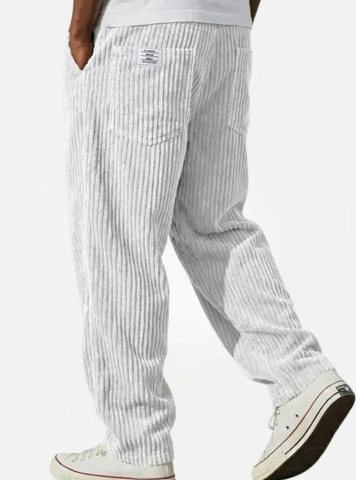 Men's Relaxed-Fit Elasticated Waist Straight-Leg Corduroy Trousers - White