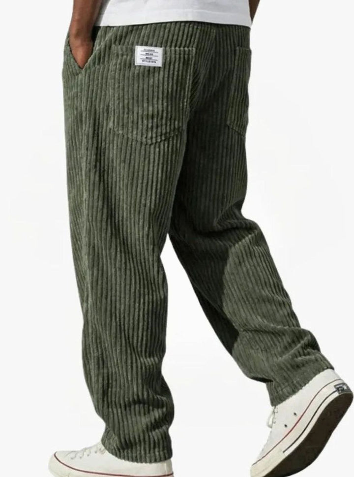 Men's Relaxed-Fit Elasticated Waist Straight-Leg Corduroy Trousers - Green