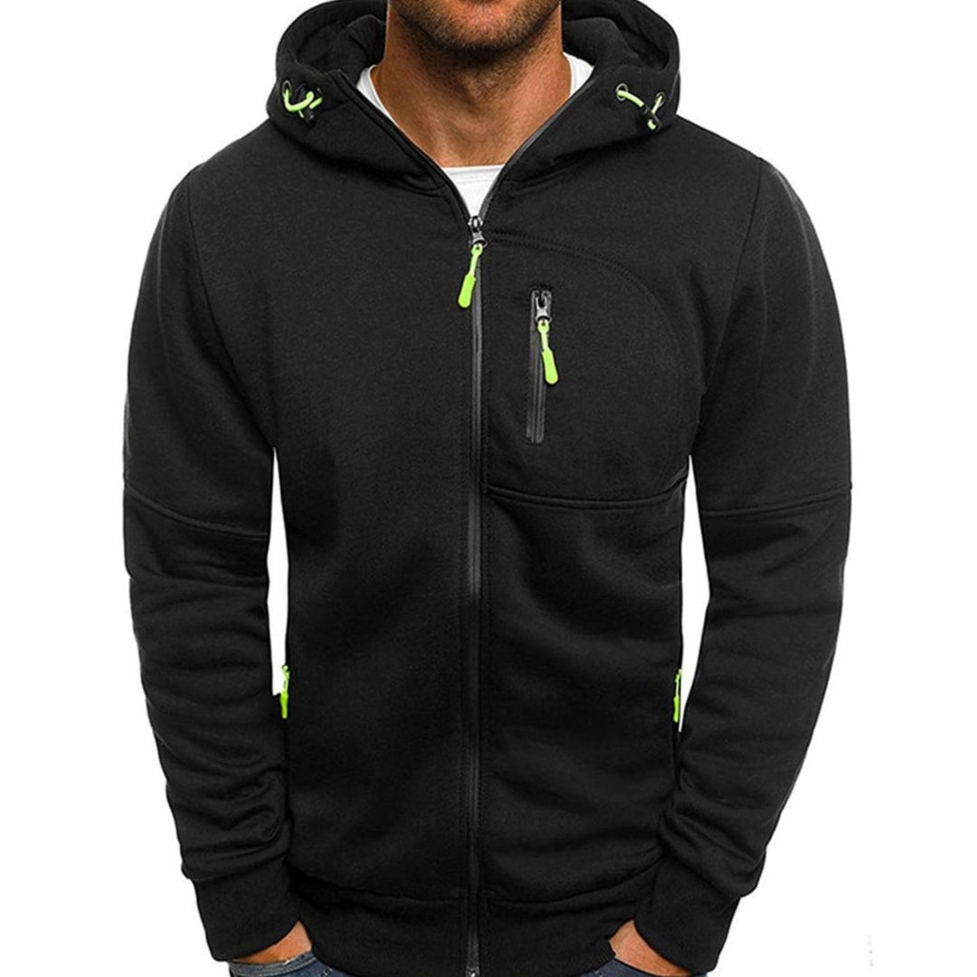 Men's Relaxed-Fit Full-Zip Hooded Sweatshirt Neon Detail - Black