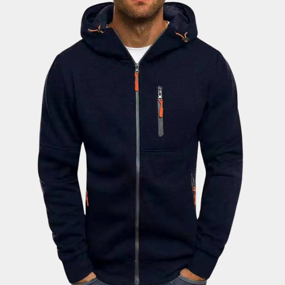 Men's Relaxed-Fit Full-Zip Hooded Sweatshirt Neon Detail - Navy Blue