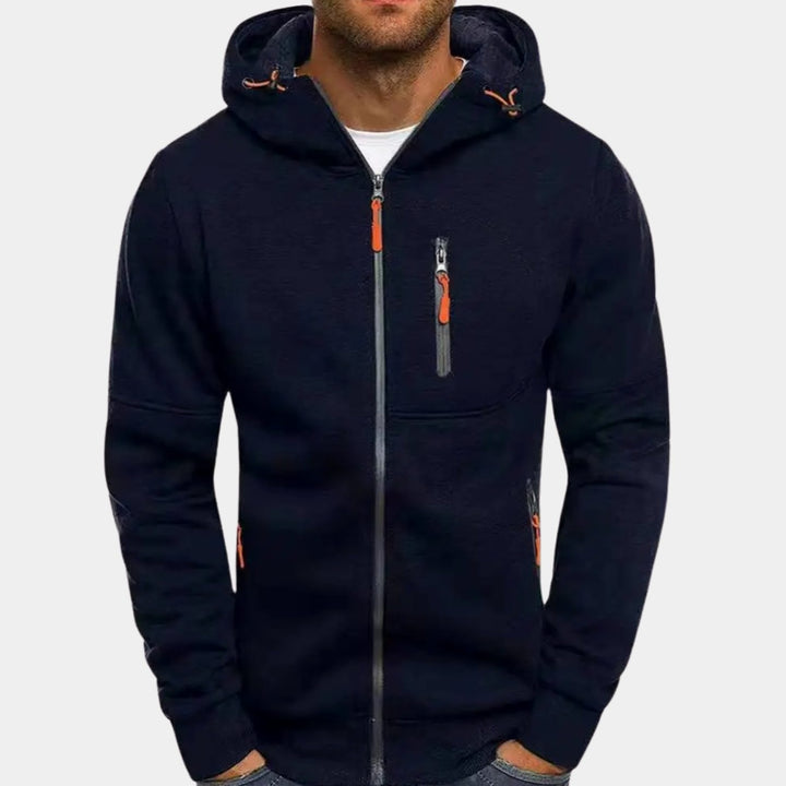 Men's Relaxed-Fit Full-Zip Hooded Sweatshirt Neon Detail - Navy Blue