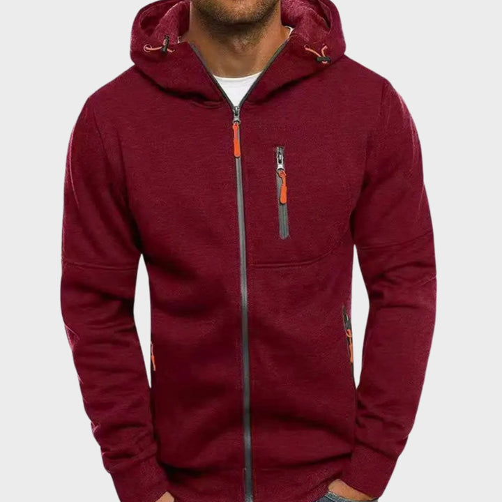 Men's Relaxed-Fit Full-Zip Hooded Sweatshirt Neon Detail - Red